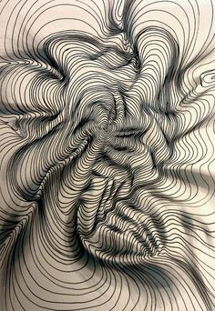 an abstract black and white drawing with wavy lines