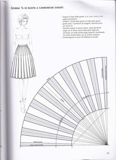 an open book with a drawing of a woman's dress and the design for it