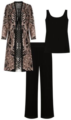 R & M Richards 3/4 Sleeve Round Neck Embellished Sequin Duster Jacket 3-Piece Pant Set | Dillard's Elegant Stretch Sets For Evening, Elegant Evening Sets With Stretch, Elegant Long Sleeve Sequin Sets, Sequin Sets For Formal Occasions In Fall, Elegant Sequined Sets For Fall, Elegant Fall Sequin Sets, Sequin Sets For Evening In Fall, Spring Evening Sets With Sequins, Fitted Sequin Sets For Spring