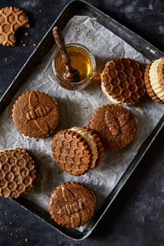 some cookies and peanut butter on a tray