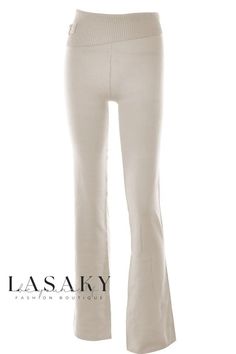 Lasaky - Chic and Trendy Two-Piece Set with High-Waisted Pants and Long-Sleeved Top Fitted Solid Color Loungewear Pants, Fitted Solid Color Pants For Loungewear, Stretch Solid Color Pants For Loungewear, Beige Solid Color Pants For Loungewear, Stretch Solid Color Lounge Pants, Solid Ankle-length Yoga Pants For Spring, Spring Solid Ankle-length Yoga Pants, Beige Solid Color Loungewear Pants, Casual Beige Leggings For Fall