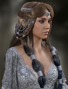 Female Knight Hairstyle, Hair Fantasy Ideas, Elf Princess Hairstyles, Fantasy Long Hairstyles, Fantasy Princess Hairstyle, Fantasy Braided Hair, Fantasy Ponytail Hairstyles, Fantasy Queen Hairstyles, Elf Hair Accessories