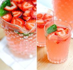 two pictures side by side one has strawberries and the other has basil in it