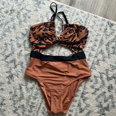 Like New- Never Worn But Does Not Have Tags. Accepting Offer Same Day Shipping Smoke Free Home Casual Brown Swimwear For Vacation, Casual Brown Swimwear For Beach Season, Trendy Brown Swimwear, Trendy Brown Swimwear For Vacation, Chic Brown Swimwear For Beach Season, Maternity One Piece, Cheeky One Piece Swimsuit, Orange Suit, Wrap Swimsuit