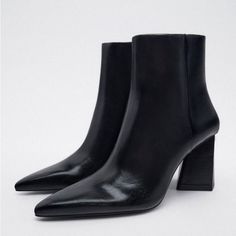 Nwt. Zara Black Triangular Heeled Ankle Boots. Triangular Shaped Black Heel. Pointed Toe. Side Zip Closure. Heel Height: 2.8 Inches (7 Cm). Airfit. Flexible Technical Sole Made Of Latex Foam Designed To Offer Increased Comfort. Size 10. Ref. 1105/110. Sh7 Edgy Pointed Toe Heeled Boots For Fall, Edgy Square Toe Heeled Boots For Formal Occasions, Edgy Formal Heeled Boots With Square Toe, Zara High Ankle Boots With Reinforced Heel, Zara Ankle Boots With Stacked Heel, Edgy Boots With Stacked Heel And Pointed Toe, Edgy Pointed Toe Heeled Boots For Spring, Fall Heeled Boots With Padded Ankle And Pointed Toe, Edgy Spring Heeled Boots With Pointed Toe