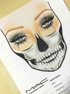 Facecharts ..., #facecharts Mac Halloween Makeup, Halloween Skull Makeup Half Face, Halloween Skeleton Makeup Half Face, Skeleton Half Face Makeup, Face Chart Makeup Ideas Creative, Halloween Facechart, Skull Makeup Half Face, Half Face Skeleton Makeup, Half Face Skull Makeup