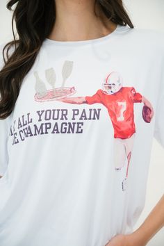 MAY ALL YOUR PAIN BE CHAMPAGNE SHORT SLEEVE TEE gameday23 Judith March Cheap Short Sleeve T-shirt For Game Day, Affordable Short Sleeve T-shirt For Game Day, Casual Game Day T-shirt With Glitter Print, Cheap Women's Game Day T-shirt, Short Sleeve Sublimation T-shirt For Football Season Game Day, Judith March, Tailgate Shirt, Football Tailgate, Short Sleeve Pullover