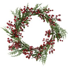 a wreath with red berries and green leaves