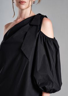 Cold shoulder asymmetric  black blouse for women Elegant One-sleeve Evening Top, Elegant One Sleeve Evening Tops, Modern One-shoulder Summer Blouse, Chic Asymmetrical Off-shoulder Top For Spring, Spring Chic Asymmetrical Off-shoulder Top, Modern One-shoulder Top For Workwear, Modern One-shoulder Top For Work, Elegant Asymmetrical Off-shoulder Top For Summer, Spring Evening One-shoulder Blouse