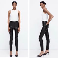 New With Tags Tight Fit, Doesn’t Fit Me. Zara High-waisted Work Leggings, Zara High-waisted Stretch Leggings, Non-stretch Black Faux Leather Pants, High-waisted Black Faux Leather Leggings, Tight Faux Leather Full-length Leggings, Zara Jumpsuit, Zara Pants, Zara Black, Black Skinnies