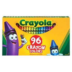 a box of crayons with two cartoon characters