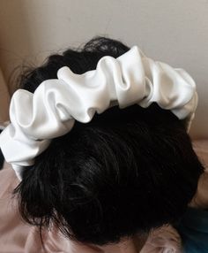 This new ruched design is perfect for a modern bride to wear for her wedding in place of a tiara. It's also great for other special celebrations and even great to dress up a casual look. The perfect headpiece to show off your inner fashionista! Each headband is handmade using the same duchesse satin that is used in wedding dresses - I use light padding to make it comfy. If you find most headbands rather snug please indicate in the notes and I will make this in a larger size . Two colours are ava Cotton Bouquet, Scrunchie Headband, Luxury Headbands, White Scrunchie, Wedding Hairband, Bridal Flower Crown, Headband Wedding, Padded Headband, Turban Style