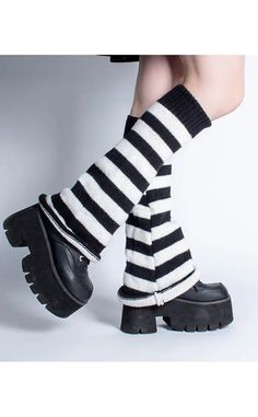 For the scene kids at heart! The 2000s are back and we cannot get enough of these emo aesthetic black & white striped knit leg warmers!Wear these cute AF striped leg warmers with a pair of goth boots, or your favourite mary janes and relive your best y2k emo aesthetic! Measurements: 46cm length, stretchy to fit all sizes. Black And White Striped Leg Warmers, Scene Leg Warmers, Emo Aesthetic Black, Cute Goth Clothes, Goth Clothes Png, Y2k Emo Aesthetic, Emily Black, Black Leg Warmers, Casual Punk