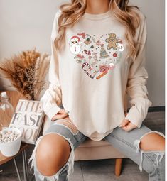 Casual Long Sleeve Christmas T-shirt, Casual Long Sleeve T-shirt As Gift, Casual Holiday Crew Neck Tops, Casual Crew Neck Tops For Holidays, Relaxed Fit Long Sleeve Holiday T-shirt, Relaxed Fit Long Sleeve T-shirt For Holiday, Christmas Long Sleeve Shirts, Christmas Tshirt, Christmas Tees