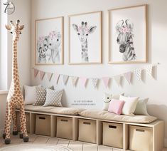 Cute Girls Pink Safari Animals Nursery Wall Art Prints. Grey Pink Watercolor Safari Animals; Elephant Cheetah, Giraffe and Zebra in easy to decorate with shades of grey and pink floral. Woodland safari Wall Art Prints, Set of 3. Perfect artwork for nursery decor, adventure safari theme nursery. Baby girls neutral pink and grey decor. Watercolor Wall Art Prints or Canvas. Great Farmhouse Cottage Art decor and the perfect art for neutral color palettes designed to work well with many bedrooms styl Farmhouse Fashion, Modern Baby Room, Animal Wall Art Prints, Pink Safari, Gentle Feminine, Safari Animal Wall Art, Safari Wall Art, Boho Wildflower, Safari Theme Nursery