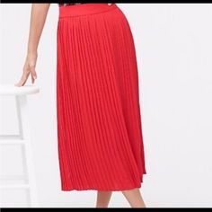 Nwt J.Crew Double Pleated Midi Skirt Red Orange Color Red Pleated Skirt Bottoms For Workwear, Red Stretch Pleated Skirt For Spring, Red Flowy Skirt For Workwear, Red Pleated Skirt With Relaxed Fit For Party, Red Pleated Skirt For Party, Casual Red Pleated Skirt With Lining, Chic Red Pleated Skirt For Spring, Red Long Pleated Skirt For Spring, Red Pleated Midi Skirt For Spring