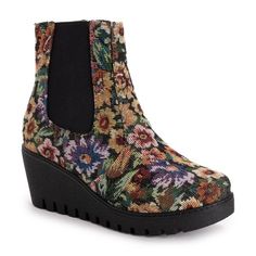 MUK LUKS Women's Vermont Essex Wedge Booties - Black Floral, 9 Winter Wedges, Wedge Ankle Boots, Shoes Heels Wedges, Womens Wedges, Multiple Color, Dress And Heels, Black Booties, Fall Outfit, Dress With Boots