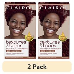 Clairol Textures & Tones Hair Dye Ammonia-Free Permanent Hair Color, 4R Crimson Red BRILLIANT COLOR + MOISTURIZED HAIR. With Zero Ammonia, Argan and Olive oil, Textures & Tones gives you moisture-rich color that is key for maintaining curl definition and shine. Our Intensive Moisturizing Mask helps detangle and strenghten hair, for instant softness. Designed with textured hair and color specialists to create a system optimized to pamper textured hair types- natural or relaxed. Size: 1 Application. Midnight Blue Hair Dye, Permanent Red Hair Dye, Crimson Red Hair, Copper Hair Dye, Clairol Hair, Clairol Hair Color, Midnight Blue Hair, Dyed Hair Blue, Brown Hair Dye