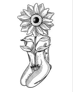 a drawing of a sunflower in the shape of a human hand with a heart on it