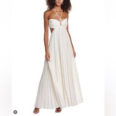 Like New! Worn Once For 4 Hours For Engagement Photos. Paid $795. Asking $575. Fits True To Size. A.L.C.'S Elegant Moira Maxi Dress Is Designed With A Cut-Out Bandeau Bodice And A Flowing Pleated Skirt. Halterneck Sleeveless Back Tie Closure Side Zip Closure 100% Polyester Machine Wash Imported Size & Fit About 61" From Shoulder To Hem Model Measurements: 5'10" Tall Model Is Wearing Us Size 4 About The Brand A Born And Raised New Yorker, Founder Andrea Lieberman Kickstarted Her Fashion Career As A Celebrity Stylist, Responsible For Some Of The Most Notable A-List Red Carpet Appearances Elegant Lined Midi Dress For Vacation, Summer Wedding Maxi Dress Lined, Lined Summer Maxi Dress For Wedding, Elegant A-line Maxi Dress For Vacation, White A-line Maxi Dress For Cocktail, Elegant Lined Halter Neck Maxi Dress, Elegant Halter Neck Lined Maxi Dress, Elegant Lined Maxi Dress For Vacation, White Summer Cocktail Maxi Dress