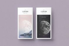 two bookmarks with the moon in front of them on a purple background, one is for lumina