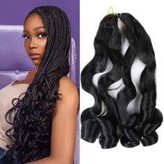 Tiana 1B 22'" French Curls Braiding Hair – Bella Chic Hair & Beauty Wavy Braiding Hair, Wavy Hair With Braid, French Curls, French Curl, Hair Braider, Black Hair Extensions, Spiral Curls, Crochet Braids Hairstyles