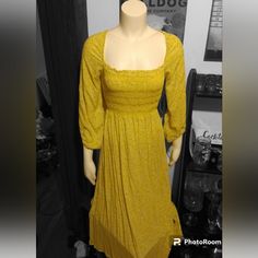 Perfect For Summer Or Even Fall Beautiful Bright Yellow Color On Size Large. Very Pretty And Would Look Really Great For A Photoshoot! Spring Yellow Maxi Dress With Smocked Bodice, Yellow Smocked Bodice Maxi Dress For Spring, Casual Midi Peasant Dress For Daywear, Casual Midi Length Peasant Dress For Daywear, Yellow Midi Dress With Smocked Bodice For Beach, Casual Yellow Midi Dress With Smocked Back, Casual Peasant Dress With Smocked Bodice For Brunch, Casual Midi Dress With Elastic Neckline For Brunch, Casual Midi Dress With Elastic Sleeves For Brunch