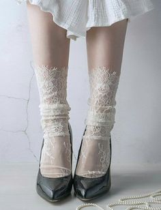 image 0 Lace Ankle Socks, Girls Knee High Socks, Feminine Shoes, Lace Socks, Socks And Heels, White Socks, White Tulle, Girls Socks