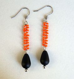 Long Orange Seed Bead Earrings With Black Glass Teardrop Simple Elegant Festival Dangles Colorful Jewelry Gift Helloween - Etsy Orange Dangle Beaded Earrings With Black Beads, Orange And Black Beads Dangle Earrings, Orange Dangle Earrings With Black Beads, Orange Earrings With Black Beads For Gift, Orange Earrings With Black Beads As Gift, Orange Dangle Jewelry With Black Beads, Nickel-free Orange Beaded Dangle Earrings, Nickel-free Orange Beaded Drop Earrings, Handmade Orange Drop Jewelry