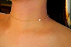 Chain is adjustable from 14 - 16 inches Minimalist Gold Pearl Choker, Minimalist Pearl Chain Choker, Minimalist Pearl Charm Choker, Minimalist Pearl Choker Necklace For Wedding, Minimalist Pearl Choker For Wedding, Minimalist Gold Choker With Pearl Drop, Dainty Gold Pearl Choker, Dainty Adjustable Pearl Drop Choker, Dainty Pearl Charm Choker For Wedding