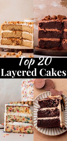 the top 20 layered cakes are stacked on plates and ready to be cut into