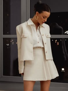 LICHI - Online fashion store :: Clothing Office Fits, Charlotte York, Flamboyant Natural, Skirt Asymmetrical, London Office, Cream Skirt, Asymmetrical Cut, Straight Jacket, Corporate Outfits