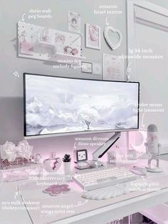 Amazon Finds linked Kawaii Gaming Headset, Pretty Computer Setup, Cozy Minimalist Gaming Setup, Coquette Pc Setup, Gaming Monitor Setup, Cute Gaming Room, Cute Pc Build, Small Gaming Setup, Pink Pc Setup