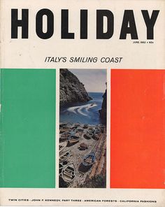 the front cover of a magazine with an image of boats and mountains in the background