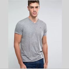 New & Never Worn! Shirt Is A Bit Darker Gray Than Shown In First Two Pictures (Just Included Them So You Can See Fit) Casual Gray V-neck Top, Basic Gray V-neck Tops, Classic Gray V-neck Top, Hollister Shirts, Dark Gray, Hollister, Tee Shirts, Man Shop, Mens Shirts