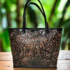 Women's Bag, Hand Tooled Leather, Tote, Handmade, Chiseled Bag, Skull Bag, Black Tote Bag, Gift for Her, Gift for Mom - Etsy Tote Leather Bag, Leather Bag For Women, Skull Bags, Tooled Leather Bag, Tooled Leather Purse, Hand Tooled Leather, Tooled Leather, Bag Handmade, Gorgeous Bags