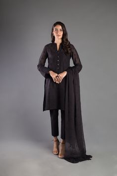 Bareeze Vital Swiss Ch3143 Black Collection 2021 Fitted Kurta With Set-in Sleeves For Eid, Black Unstitched Kurta For Formal Occasions, Formal Black Kurta Fabric, Black Long Sleeve Lawn Suit For Party, Fitted Dabka Kurta For Workwear, Elegant Long Sleeve Salwar Kameez For Semi-formal Occasions, Eid Long Sleeve Dresses With Set-in Sleeves, Elegant Semi-formal Unstitched Suit For Eid, Black Semi-formal Sets For Eid