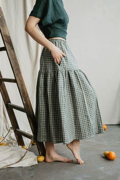 Women's Linen Skirt VAKARĖ. Long Linen Skirt for Women in Green Gingham. Elegant Skirt for Women - Etsy Long Gingham Skirt, Green Gingham Skirt, Long Linen Skirt, Gingham Skirt, Green Gingham, Womens Skirts, Skirt For Women, Elegant Skirt, Linen Skirt