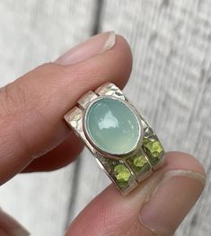 Three Stacked Sterling Silver Ring | Choose Your Size | Chalcedony Prehnite Moonstone or Howlite Turquoise Ring | Engagement Ring | Boho by GildedBug on Etsy