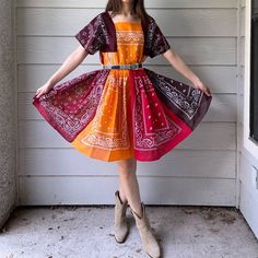 Handmade Bandana Dress SKU 9484 Short Red Maroon Approximate measurements of laying flat: Pit to pit: 20". Pit to hem: 25.5". Shoulder to hem: 35.5". Waist: 19.5". Seen on 5'5" tall. Brand new. See pictures for full details. Style - 100% Cotton. - Super soft, light and flowing. - The dress can be worn to either side.  - Unlined. - No pockets. Casual Red Patchwork Dress, Red Fitted Festival Dress, Red Fitted Dress For Festival, Fitted Red Dress For Festival, Fitted Red Dresses For Festivals, Bandana Dress Pattern, Retro Red Dress For Festival, Red Cotton Patchwork Dress, Red Patchwork Mini Dress