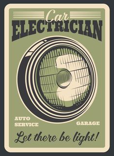 Car auto electrician service, headlight repair Truck Garage, Electrician Services, Vintage Garage, Vector Technology, Vintage Phones, Car Headlights, Car Garage