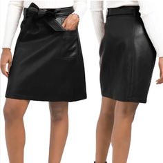 Nwot Bagatelle || Womans Black Faux Leather Skirt Faux Leather Black Mini Skirt Features Removable Tie Belt, Side Pockets, Hidden Zip Closure, And Smooth Faux Leather Construction. Fully Lined. A-Line Silhouette. Details: ~ No Visible Flaws Shell: 100% Polyurethane Backing: 100% Polyester Machine Wash In Perfect Condition Never Worn From Smoke Free Environment Size Small Measurements From Laying Flat Waist 15 Inches Length From Waist Down Hem 19 1/2 Inches Bundle And Save On Shipping Belted Black Mini Skirt For Workwear, Black Belted Mini Skirt For Fall, Black Skirt With Belt Loops For Fall, Black Belted Pencil Skirt, Faux Leather Skirt With Pockets For Night Out, Chic Black Belted Skirt, Elegant Black Belted Mini Skirt, Fall Faux Leather Skirt With Belt Loops, Black Leather Skirt With Pockets