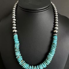 Sterling Silver Turquoise W Pearls Bead Necklace. 18 Inch Best Offers Accepted! Luxury Traditional Beaded Necklace In Sterling Silver, Cheap Large Beaded Blue Turquoise Necklace, Turquoise Beaded Rondelle Jewelry, Turquoise Beaded Rondelle Necklaces, Southwestern Necklace, Coral Beads Necklace, Chunky Necklaces, Jewelry Turquoise, Bead Necklaces