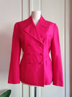 Stunning pink silk blazer with buttons and pockets In mint condition 💕 Size S/M Pit to pit: 48 cm Shoulders: 43 cm Length: 63 cm Pink Blazer With Notch Lapel And Hidden Buttons, Pink Notch Lapel Blazer With Hidden Button Closure, Tailored Pink Blazer With Hidden Button Closure, Pink Business Blazer With Hidden Button Closure, Silk Single-breasted Blazer For Office, Silk Single Breasted Blazer For Office, Classic Pink Blazer With Hidden Buttons, Classic Pink Blazer With Hidden Button Closure, Pink Formal Blazer With Hidden Buttons