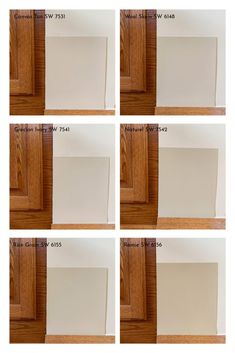 six photographs of white paper on wood flooring with measurements for each paneled door