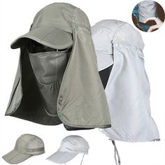 Ear Flap Sun Hat Neck Cover Baseball Cap Visor Gray Army Fishing Outdoors Unisex Features: *Complete Sun Protection UVA/UVB, Dustproof,Waterproof and Windproof.All surrounded by a large shawl, free removal, sunscreen and breathable. in addition to a removable neck flap and breathable face protector,which provide you 360°protection，and the mask can protect face from dust,the fronted drawstring can help to lock and ensures the hat stays put even in windy conditions. *Soft Materials ,Breathable Mes Neck Cover, Sun Protection Hat, Visor Cap, Fishing Hat, Summer Hats, Sun Hat, The Mask, Sun Hats, Sun Protection