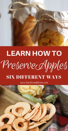 an image of how to preserve apples six different ways with text overlay that reads learn how to preserve apples six different ways