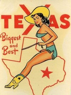 a woman in a cowboy hat is running on the texas map with her lasso