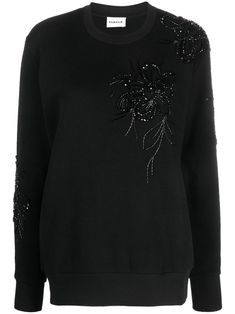 Find P.A.R.O.S.H Bead-embellished Cotton Sweatshirt on Editorialist. black cotton bead embellishment floral motif crew neck long sleeves ribbed cuffs and hem Black Highlights, Embellished Sweatshirts, Women Blouses Fashion, White Sweatshirt, Long Sleeve Sweatshirts, Active Wear For Women, Black Hoodie, Black Cotton, Sweater Top