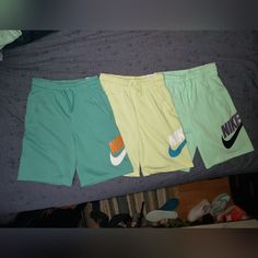 Set Of 3 Nike Youth Shorts Size Xl Nwt !!! Green Sporty Bottoms For Playwear, Sporty Green Bottoms For Playwear, Playful Green Sports Shorts, Casual Green Playwear Bottoms, Yellow Cotton Playwear Bottoms, Casual Green Bottoms For Playwear, Yellow Cotton Bottoms For Playwear, Playful Nike Cotton Bottoms, Nike Green Cotton Bottoms